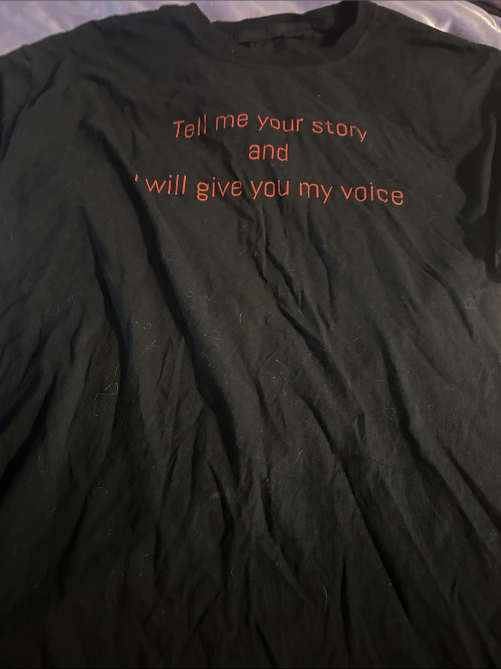 Black Graphic Tee with Red Text - Tell Me Your Story